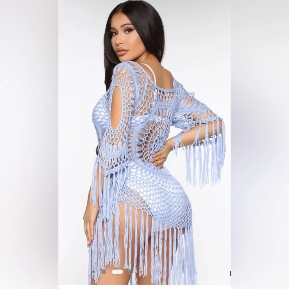 Crochet Swim Cover-Up in Light Blue - Picture 2 of 3